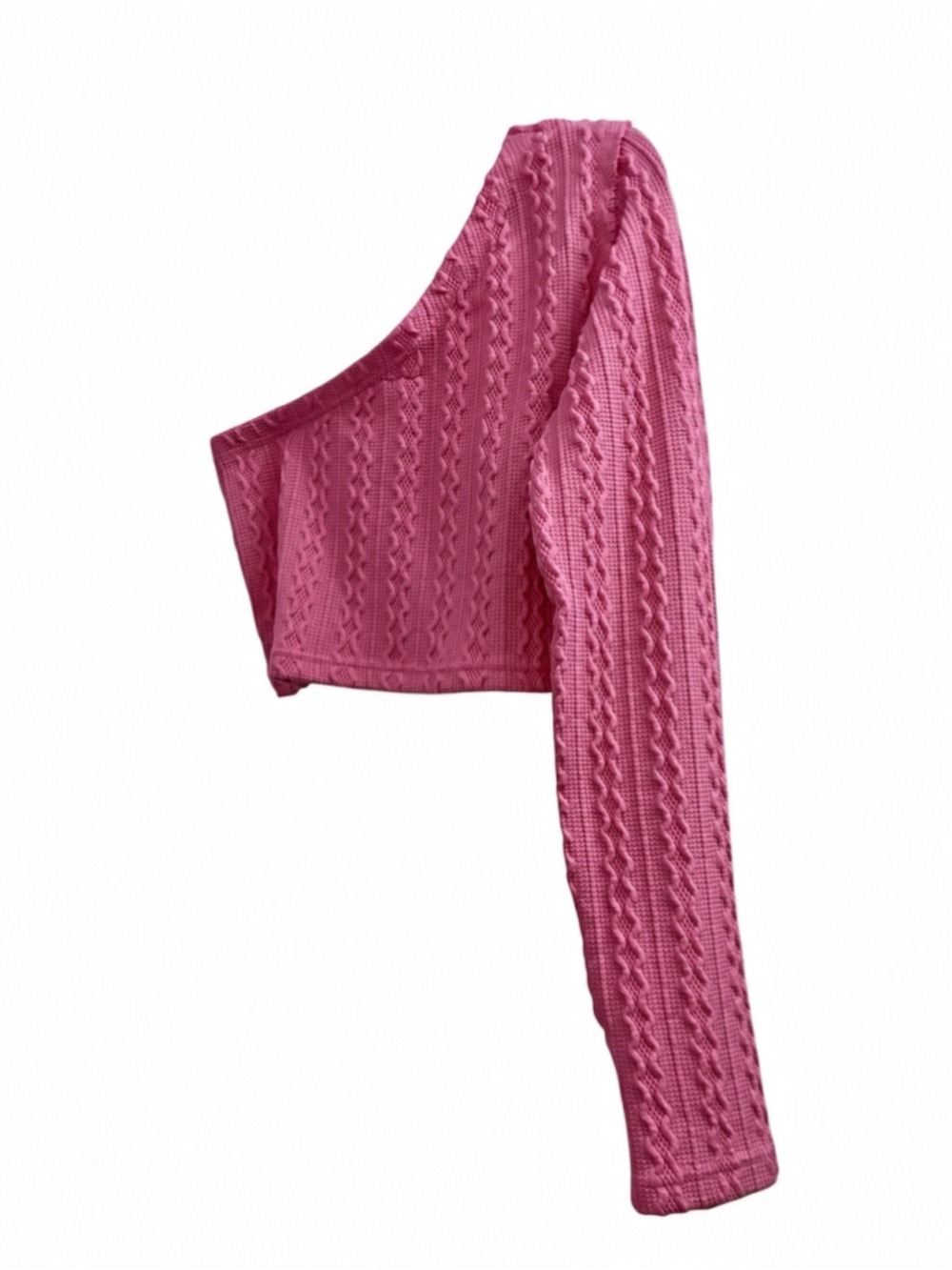 POL Pink One-Shoulder Cable Knit Crop Sweater Top Long Sleeve Size Large L - Picture 7 of 9
